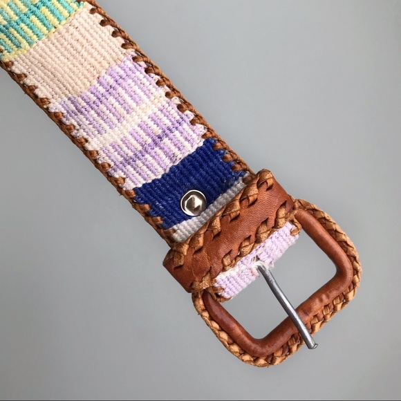 VINTAGE Woven Serape Textile Handmade Leather Belt Small - Picture 3 of 5